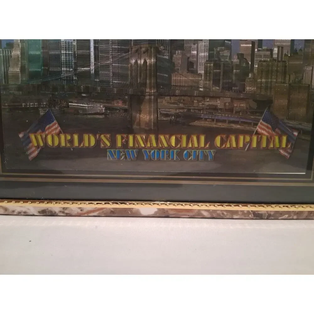 Vintage 80s NYC Twin Towers Holographic Framed Picture World Trade Center...